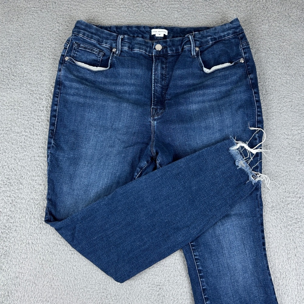 Good American Jeans Womens Plus 18 Blue High Rise Skinny Crop Frayed Hem